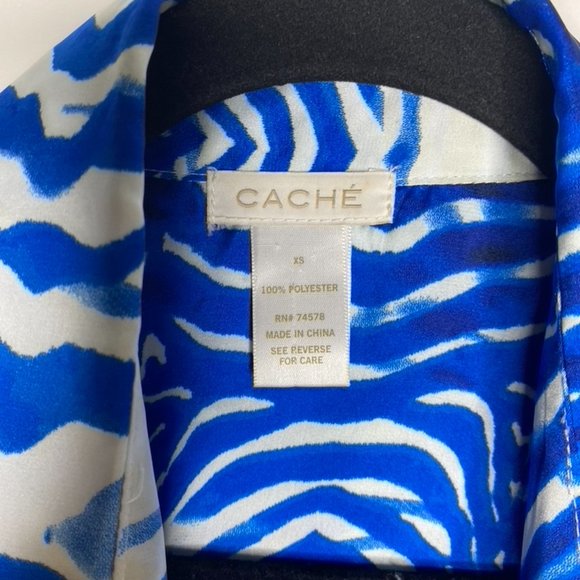 Cache Dress Size XS Women's Animal Print Blue Button Down Long Sleeve Belted - Picture 4 of 4